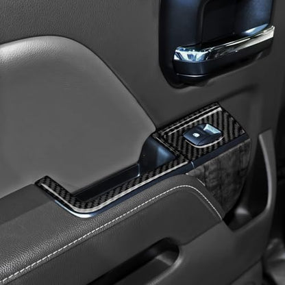 Car Carbon Fiber Decal Sticker Cover Interior Trim for Chevrolet Silverado/GMC Sierra 1500 2500HD 3500HD 2014-2018 Accessories(Rear Window Lift Switch B) - color: Rear Window Lift Switch B