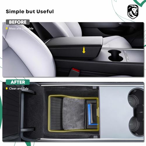 YHTAUTO Center Console Organizer Tray Fit for Tesla Model 3 2021-2023 Model Y 2021-2024, TPE Center Armrest Lower Bottom Storage Box with Non-slip - Matt Black - color: Center Armrest Lower Bottom