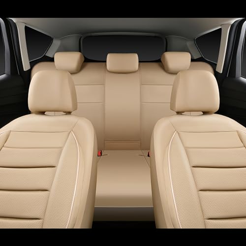 CAR PASS Leather Seat Covers Full Set Universal Water Resistant 3D Foam Back Support, Luxury Comfort Automotive 5 Seat Covers All Season Fit for SUV,Sedan,Van, Airbag Compatible Elegance (Beige) - color: All Beige