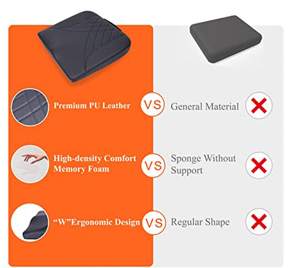 kingphenix Premium Car Seat Cushion, Memory Foam Driver Seat Cushion to Improve Driving View- Coccyx & Lower Back Pain Relief - Seat Cushion for Car, Truck, Office Chair (Leather Black) - color: Leather Black