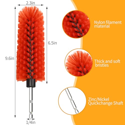 Drill Brush for Car Wheel and Bottle, Highly Dense and Durable Car Cleaning Brush for Wheels, Rims, Engines, Exhaust, Bottle - color: 1 Pack Red