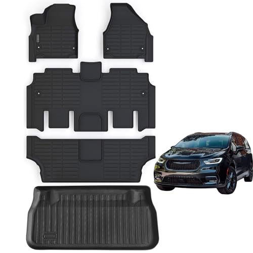Floor Mats for 2017-2025 2026 Chrysler Pacifica Gas Touring Models (Non Hybrid & Non Pinnacle Model with Trunk Mat TPE All Weather fit 2018-2026 Voyager Car Floor Liners&Cargo Liners-Black - color: Floor Mat & Trunk Mat, size: For 2017-2026 Pacifica/Voyag