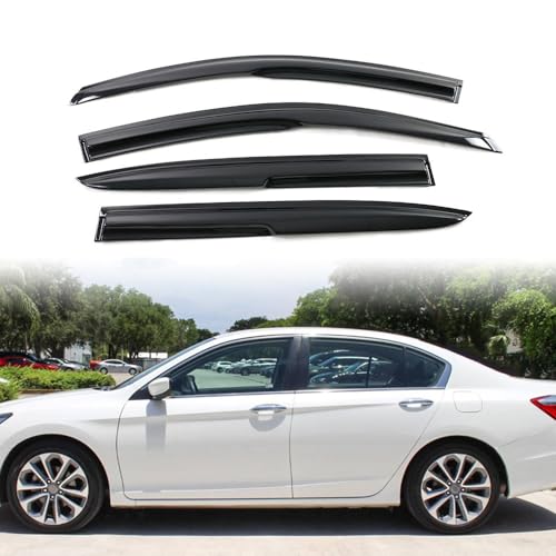 IKON MOTORSPORTS Window Visors Compatible with 2013-2017 Honda Accord 9th Gen Sedan Only, Acrylic Smoked JDM Stick On External Wind Deflectors, 2014 2015 2016 - color: Mugen Style Smoke/Tinted
