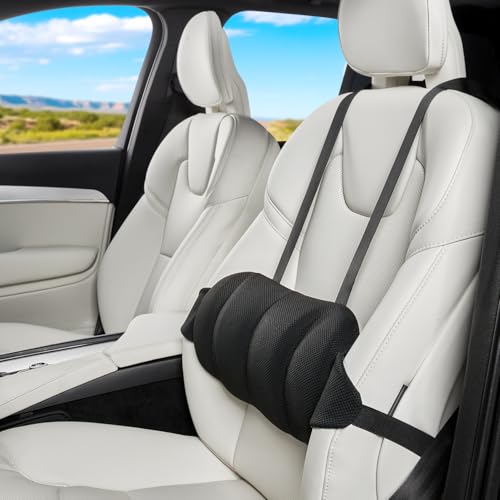 Lumbar Support Pillow for Car,Back Support for Car Seat Cushion,Adjustable Straps Securely Fixed Car Lumbar Support Pillow for Office Chair (Black) - color: Black
