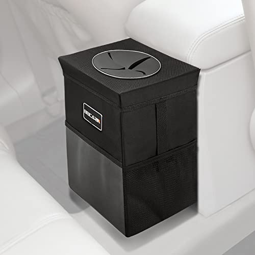 Beicarin Car Trash Can with Lid - Car Trash Bag Hanging with Storage Pockets Collapsible and Portable Car Garbage Bin, Leak-Proof Car Organizer, 1.82 Gallons Multipurpose Trash Bin for Car - size: 1.82 Gal
