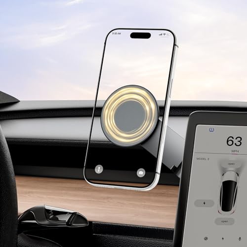 CloudValley Tesla Model 3/Y Phone Mount, Magnetic Car Metal Holder with Strong Magnet Power,【Foldable & Extendable Hidden Design】Tesla Screen Stand for 3/Y/S/X/Cybertruck, Designed for MagSafe iPhone
