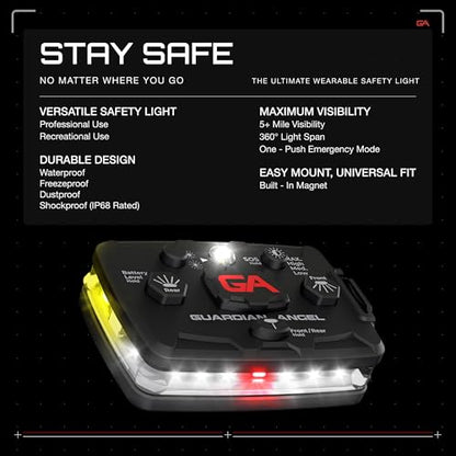 Guardian Angel Elite Series Safety Light, Beacon Device (White Front & White/Yellow Rear) Rechargeable, Magnetic, Hands-Free Wearable LED Flashlight for Construction, Roadside, Utility, & Rescue Ops - color: White/White/Yellow, size: 1-Pack