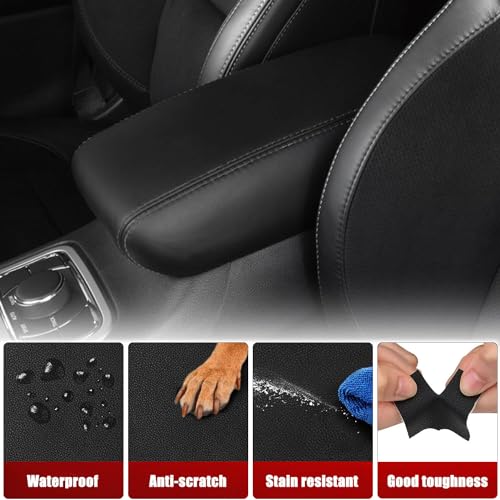 KBH Center Console Armrest Cover Replacement for Dodge Durango & Jeep Grand Cherokee 2011-2020, Middle Console Arm Rest Lid Upholstery, Vinyl Leather, Anti-Scratch, Black (Leather Part Only) - color: Black, size: Grand Cherokee & Dodge Durango 2011-2020