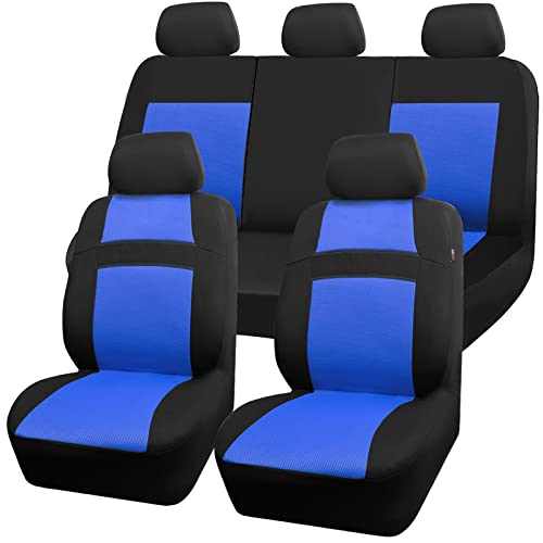 CAR PASS Seat Cover Full Sets, 3D Air Mesh Car Seat Cover with 5mm Composite Sponge Inside,Airbag Compatible Universal Fit for SUV,Vans,sedans, Trucks, Automotive Interior Covers(Black Blue) - color: Black and Blue, size: Full Sets