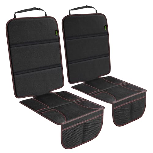 PIDO Car Seat Protector for Child Car Seat, 2 Pack Carseat Protectors with Thick Padding and Non-Slip Backing, Protective Cover Mat for Vehicle Leather Upholstery (Black/Red) - color: Black with red stitching