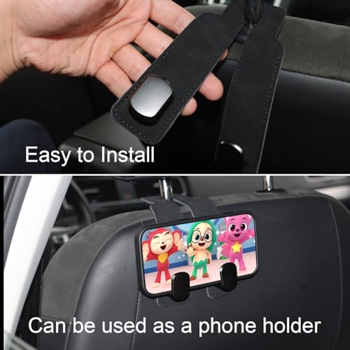 Purse and Bag Hook for Car, Zinc Alloy Seat Headrest Hooks, Upgraded Leather Car Seat Back Purses Hanger and Bags Holder (Black,2Pack) - color: Black