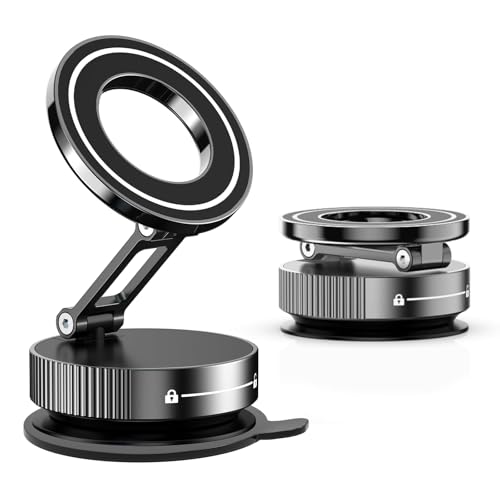 YAOKEEP Magnetic Car Phone Holder [96+LBS Suction & 2800gf Magnetic ], 360°Adjustable Vacuum Car Phone Mount, Foldable Magnetic Suction Cup Phone Mount, Car Mount for iPhone 12-17 Pro Max Plus Air