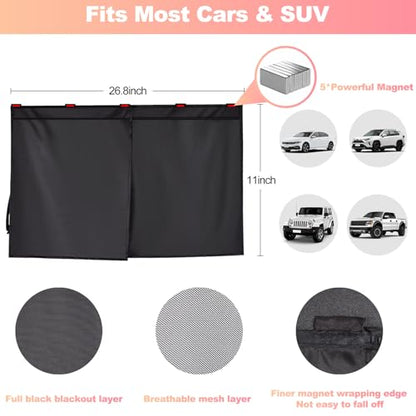Magnetic Car Window Shades for Baby - Dual-Layer Sun Protection Car Curtains for Rear Side Windows - 2 in 1 Side Window Sun Shade with Enhanced UV Block and Privacy Protection, Fits Most Cars