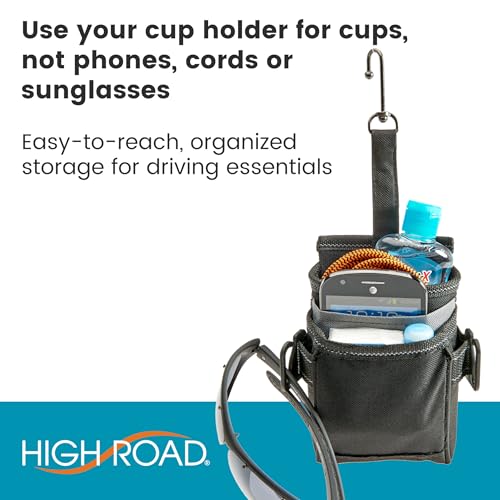 High Road DriverPockets Car Pouch - Air Vent Pocket and Vent Cell Phone Holder for Car - Front Seat Organizer with 3 Pockets, Hanging Hooks and Charging Port - color: Black
