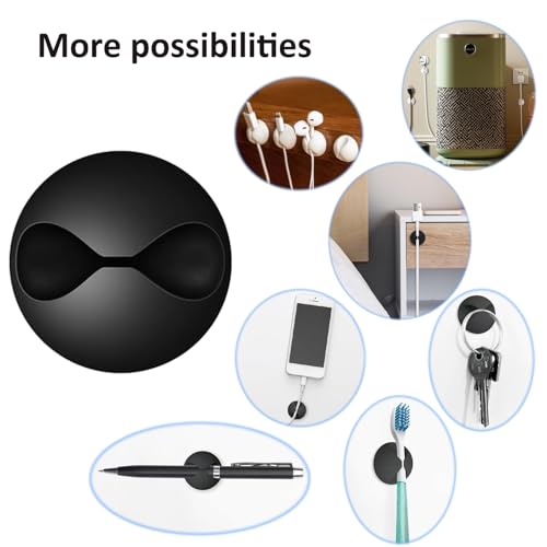 Cord Holder Cable Clips, 12PCS Black Self-Adhesive Wire Management Keeper Cord Organizer Charger Holder for Desktop USB Charging Cable Nightstand Power Cord Mouse Cable Wire PC Office Home (Black)