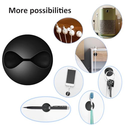 Cord Holder Cable Clips, 12PCS Black Self-Adhesive Wire Management Keeper Cord Organizer Charger Holder for Desktop USB Charging Cable Nightstand Power Cord Mouse Cable Wire PC Office Home (Black)