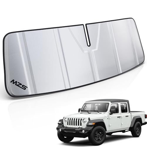 MZS Windshield Sun Shade Compatible with Wrangler JL JLU 2018-2026 / Gladiator JT 2020-2026, Foldable Truck Sun Shade Shield with Storage Pouch, Front Window Visor Sunshade for Interior Protector - size: Gladiator / Wrangler JL JLU 2018-2025