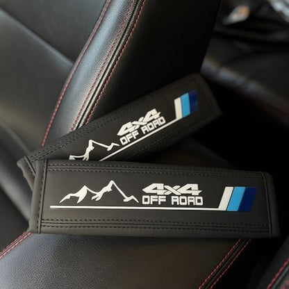 2PCS Tri-Color Mountain 4x4 Offroad Leather Car Seat Belt Shoulder Pads Seatbelt Cover Compatible with Toyota Tacoma 4Runner Tundra Rav4 Highlander TRD Accessories for Men Women (Blue) - color: Blue