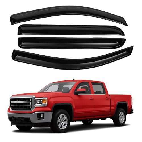 Canvcle Window Visors Rain Guards for 2014-2018 Chevy Chevrolet Silverado/GMC Sierra 1500 Crew Cab/15-19 Silverado/Sierra 2500HD 3500HD Accessories, Side Window Wind Deflectors Vent Visors Rainproof - size: Chevrolet Silverado 1500 2014-2018