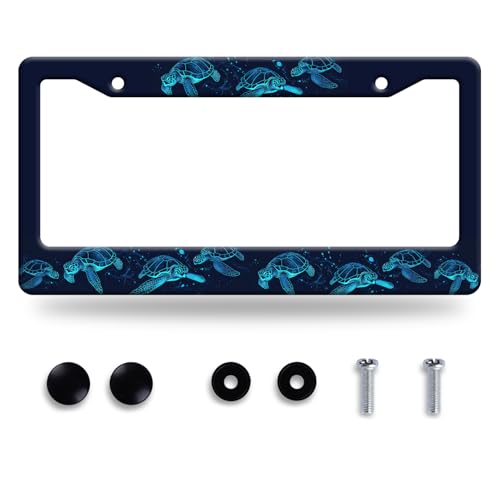 Sea Turtle License Plate Frame Blue Turtles License Plate Stainless Steel Funny License Plate Holder Ocean Animal Car Accessory Car Decoration 12.3" x 6.3" Fits Standard Vehicles Size - color: Funny Turtle Blue Beach Animal