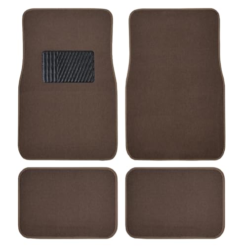 BDK Premium Dark Beige Carpet Floor Mats for Cars - Universal Fit Interior 4-Piece Car Mats Full Set with Vinyl Heel Pad Protector - Cute Car Accessories Interior Floor Covers for SUVs & Trucks - color: Dark Beige