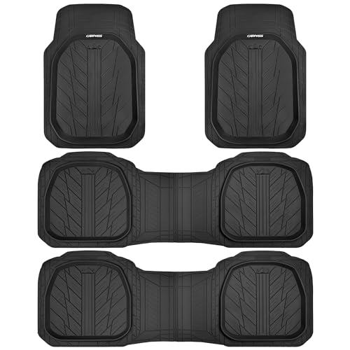CAR PASS 3 Row Heavy Duty Rubber Car Mats, Deep-Dish All-Weather Floor Mats for 7 Seats 8 Seater 2nd & 3rd, Waterproof Universal Trim to Fit Liner Van,SUV,MPV,7 Passengers Vehicle,(Black 3 Row) - color: Black 3 Row