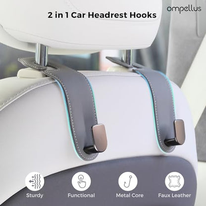 Car Headrest Hook, 2 Pack Leather Car Seat Hooks for Purses and Bags, Car Organization Accessories (Grey) - color: Gray