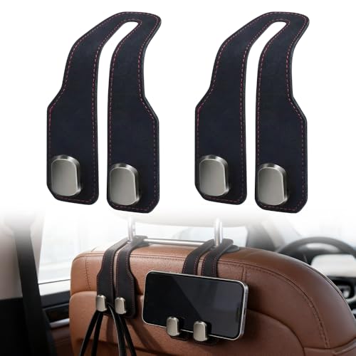 Car Seat Back Storage Hook, 2026 New Car Seat Headrest Hook for Purses and Bags, Leather Car Seat Back Storage Hooks, Car Seat Hangers Organization Accessories (Black 2pcs) - color: Black 2pcs