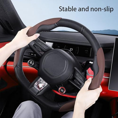 Car Steering Wheel Cover, Nappa Leather, Segmented, Anti-Slip, Odorless, Breathable, for General Motors, 14-15inch (Coffee) - color: Coffee