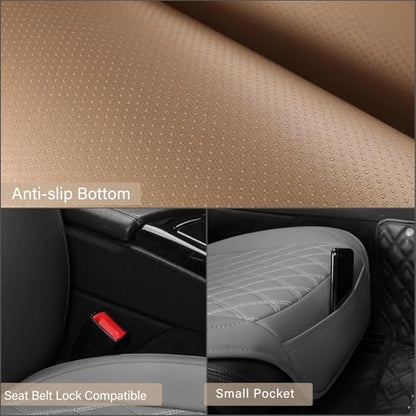 Sanwom Front Car Seat Covers - Leather Seat Covers with Storage Pocket and Two Belt Pads, Anti-Slip Waterproof Universal Seat Covers for Cars Fit Cars Trucks SUV(Grey,2 Pack) - color: Grey