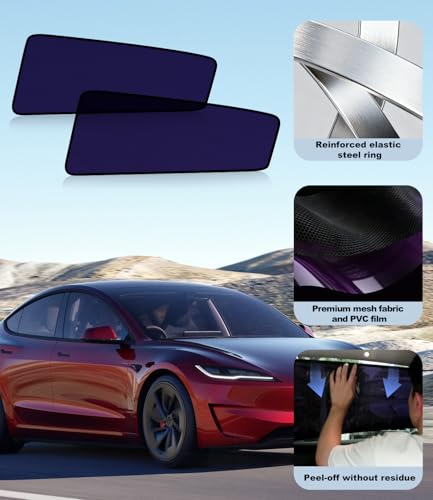 XCBYT Car Window Shades for Tesla Model 3 Highland 2024-2026 | Static Cling Rear Side Sun Shade, UV & Heat Blocking, Privacy Protection, Easy On & Off - size: Model 3 Highland (2024-2026) - 2PCS