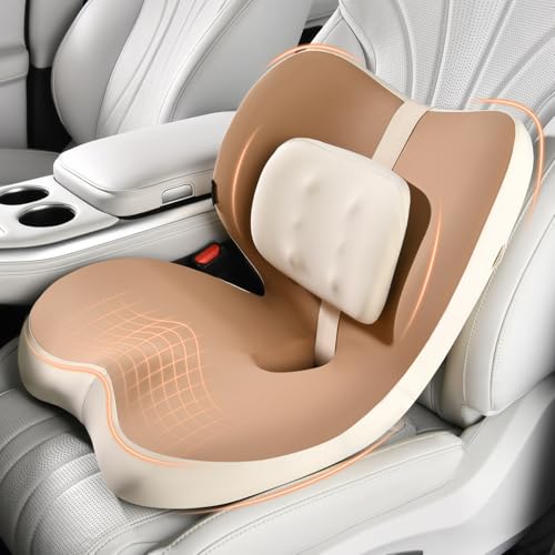 FLORICH 2 in1 Truck Seat Cushion and Lumbar Support Pillow Memory Foam Car Seat Cushion with Adjustable Strap for Truck Driver Long Drives, Fits Semi Truck Seat,Car,Office&Gaming Chair(Light Brown) - color: Light Brown