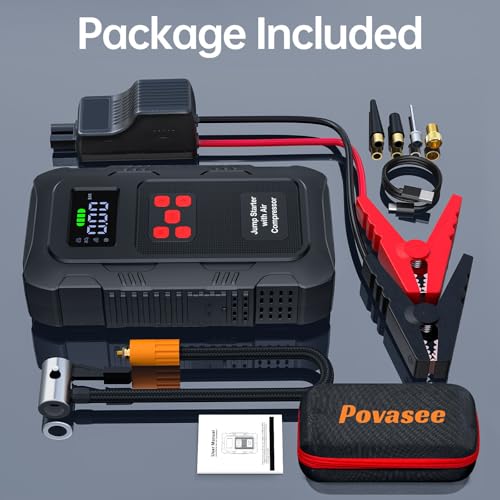 5000A Jump Starter with Air Compressor,A1 Car Jumper Starter with 150PSI Tire Inflator 12V Jump Box with LCD Display,Flashlight,Storage Case (Up 10L Gas/8L Diesel Engine - style: A1