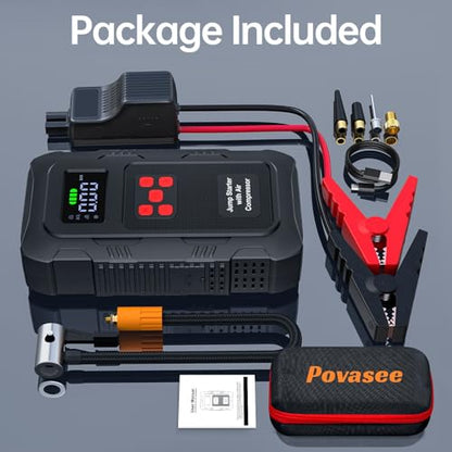 5000A Jump Starter with Air Compressor,A1 Car Jumper Starter with 150PSI Tire Inflator 12V Jump Box with LCD Display,Flashlight,Storage Case (Up 10L Gas/8L Diesel Engine - style: A1