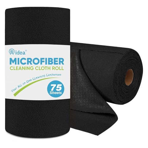 AIDEA Microfiber Cleaning Cloth Roll, 75PK, Black Microfiber Towels for Cars, Reusable Paper Towels Tear Away Cloth, Shop Rags, Lint Free Cleaning Rags for House, Kitchen, Window, 11.5"×11.5" - color: Black