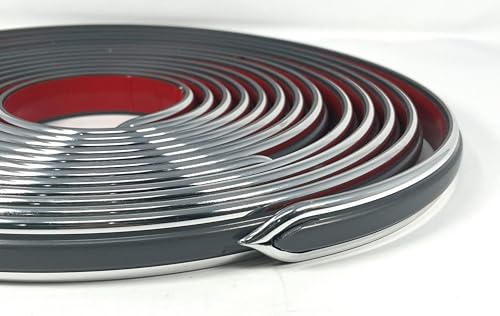 Vintage Style 7/8" x 26' Gunmetal + Chrome Body Side Trim Molding - Formed Pointed Ends Cowles Mid-Line (2 Strips of 13' with Finished Ends) 25-780-53 (Gunmetal + Chrome) - color: Gunmetal + Chrome