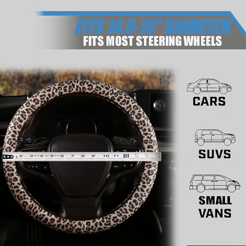 Leopard Print Steering Wheel Cover with Silicone Inner Ring, Non-Toxic, Odorless Silicone Leather with Non-Fading Cheetah Pattern for Men Women, Universal 14.5 to 15 Inch (Leopard Print) - style: Brown Leopard Print