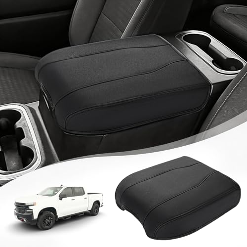 Center Console Armrest Cover for Chevy Chevrolet Silverado 1500/GMC Sierra 2019-2026, Tahoe/Suburban/Yukon 2021-2026, PU Leather Middle Console Lid Protector Cushion Thick Pad Black(Bucket Seat) - color: Black Cover, size: Bucket Seat, Silverado & Sierra
