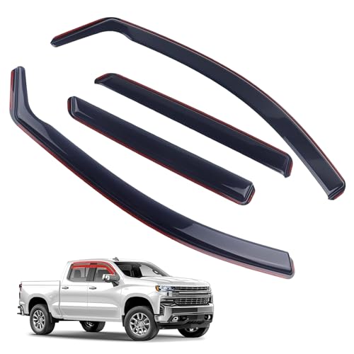 in-Channel Rain Guards 4-Piece Compatible with 2019-2025 Chevrolet Silverado 1500/GMC Sierra 1500 Crew Cab Window Visors Side Window Deflectors Vent Visor Shield Shade - size: 2019-2025 Silverado
