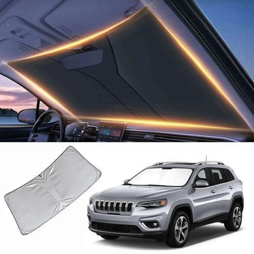 Windshield Sun Shade for Jeep Cherokee Front Window Shades Cover for 2005-2024 2025 2026 Cherokee Windshield Sun Visor Protector Car Accessories - size: for Jeep Cherokee 2005-2024
