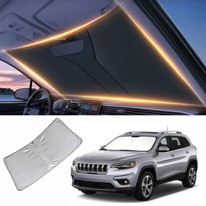 Windshield Sun Shade for Jeep Cherokee Front Window Shades Cover for 2005-2024 2025 2026 Cherokee Windshield Sun Visor Protector Car Accessories - size: for Jeep Cherokee 2005-2024