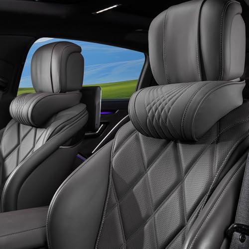 Car Headrest Memory Foam Neck Pillow for Driving with Leather Cover Soft Comfortable Seat Head Pillow Cushion for Most Cars SUV Sedan Home Office Black (2PC) - color: Black, size: Headrest 2 Pack