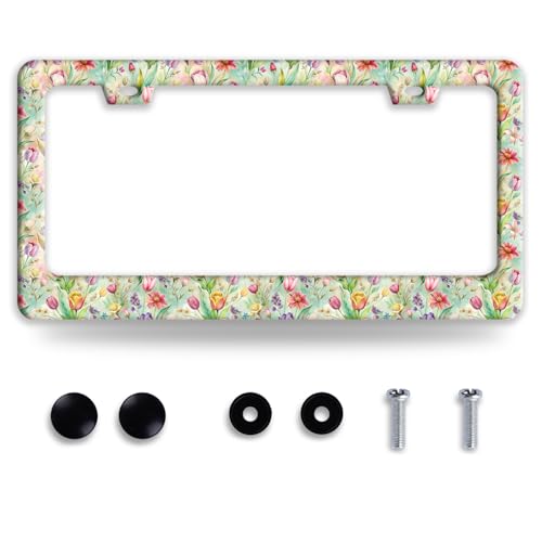 Watercolor Wild Flowers License Plate Frame Stainless Steel Beautiful Floral License Plate Holder Personalized Car Decorative Parts for Standard Us Canada Vehicles 12.3 x 6.3 Inch - color: Cute Watercolor Wild Flowers
