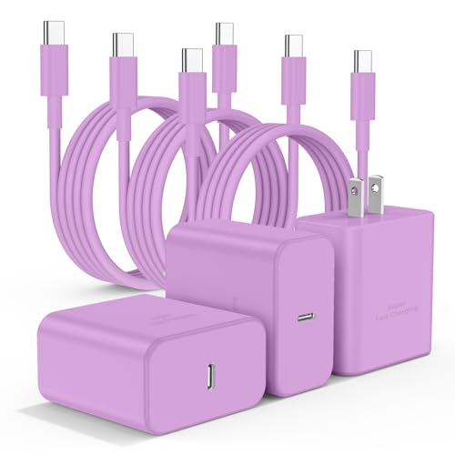 3Pack USB C Charger for Samsung Galaxy S24 Ultra, Super Quite Fast Charging Type C Block with 6FT C to C Cord for Samsung Galaxy Tab S9 S8 S23 Ultra S22 Ultra S23 S22 S21 Note 10 Plus 20,Purple - color: Purple, size: 3pack 6feet