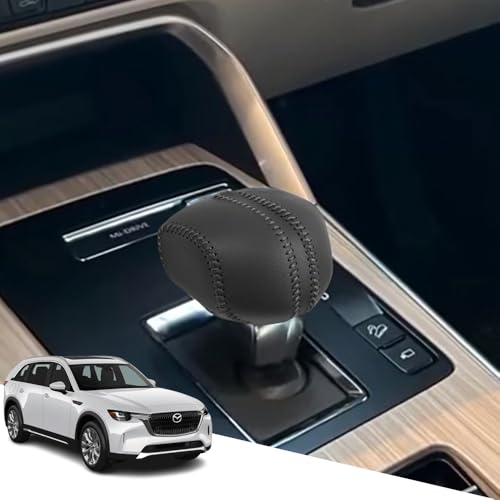 Great-luck Genuine Leather Automatic at Gear Shift Knob Cover Protector Trim,The car Interior Accessories(Black Stitches) for Mazda CX-90 CX90 2024 2025 2026 CX-70 CX70 2025 2026 - color: black Stitches, size: CX-90/CX-70