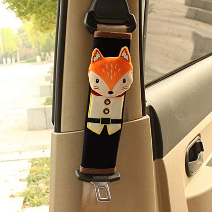 Tianmei 2Pcs Cute Cartoon Doll Styling Car Seat Belt Cover Shoulder Strap Pad (Fox) - color: Fox Black - 2PCS