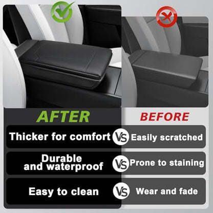 BestEvMod Thickened Center Console Armrest Pad Cover Compatible with Tesla Model Y Juniper 2026 2025 Extra Soft Microfiber Vegan Leather Protector Seat Armrest Cover OEM Style (Black) - color: Black-Thickened, size: Juniper