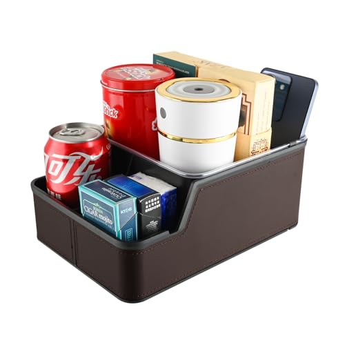Car Seat Organizer with Phone Holder,Armrest Cup Holder Tray Truck Organizer & Storage Front Seat Organizer Small Car Caddy fit for Car SUVs Pickup Truck Van(Brown) - color: Brown