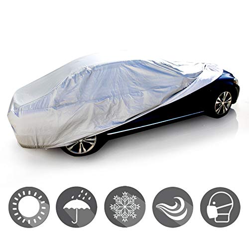 4-Layer Car Cover Soft Cotton Inlay Paint Protect All Weather Indoor Outdoor Automobiles Protector Breathable Fabric with Waterproof Coating Sun Rain Wind Dust Protection for Small Roadster - size: M-425cm(167inch)
