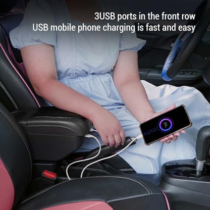 Acouto Car Armrest Box with 6 USB Charging Ports - Double Layer Console for SUV, Truck, and Car (Black) - color: Black